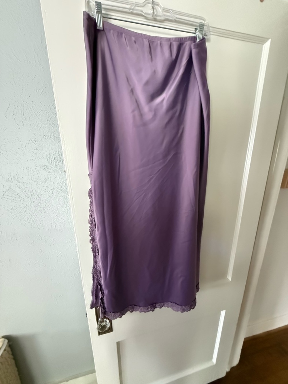 Lilac Slip Skirt with Lace Trim